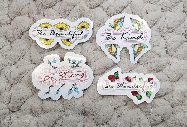 Motivational 'Be' Quotes Sticker Bundle: Inspiring Tangle Drawings, Set of Four- Easy to Peel