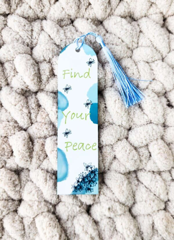 Double-Sided Bookmark with Quote: Find Your Peace - Unique Watercolor Design- Bookish Gift