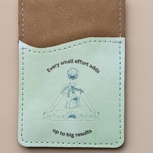 Faux Leather Phone Card Holder with Zentangle Yoga Pose – Green Watercolor Background