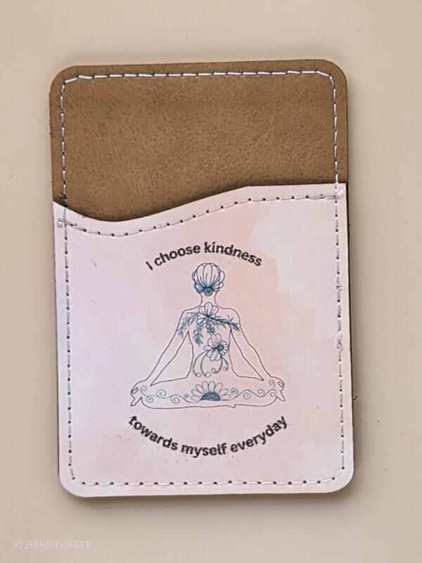 Yoga-Inspired Zentangle Design Phone Card Holder - Sublimated PU Leather, Red Watercolor