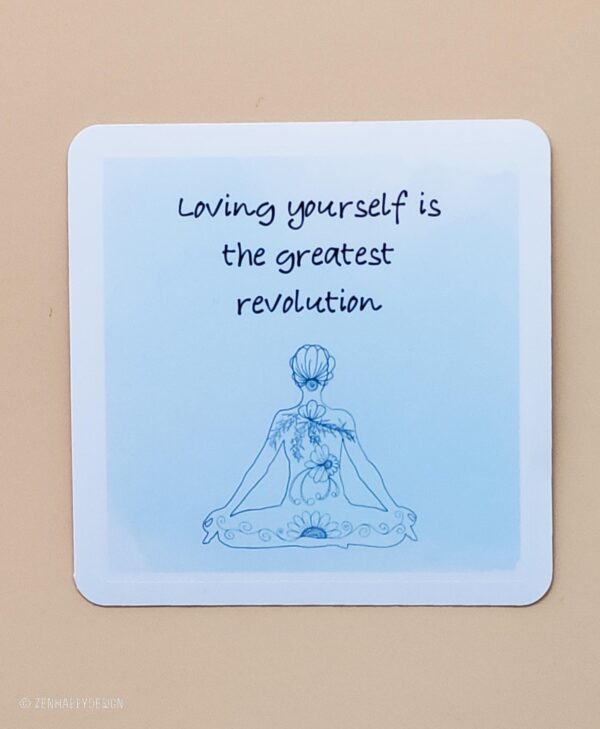 Zentangle Yoga Pose Sticker - 2.5-Inch Square - Motivational Quote - Watercolor Background