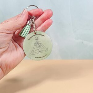 Green Yoga Pose Keychain with Leather Tassel - Green