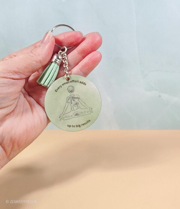 Green Yoga Pose Keychain with Leather Tassel - Green