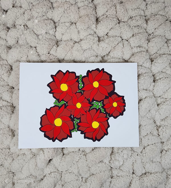 Zentangle Red Flower Art Print - Floral Wall Decor - 5x7 art print