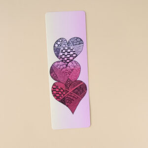 Zentangle Triple Hearts Laminated Bookmark – Inspirational Bookmark for Love & Creativity